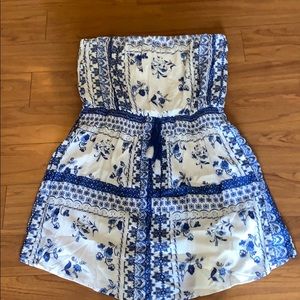 Blue/white patterned strapless dress XXL